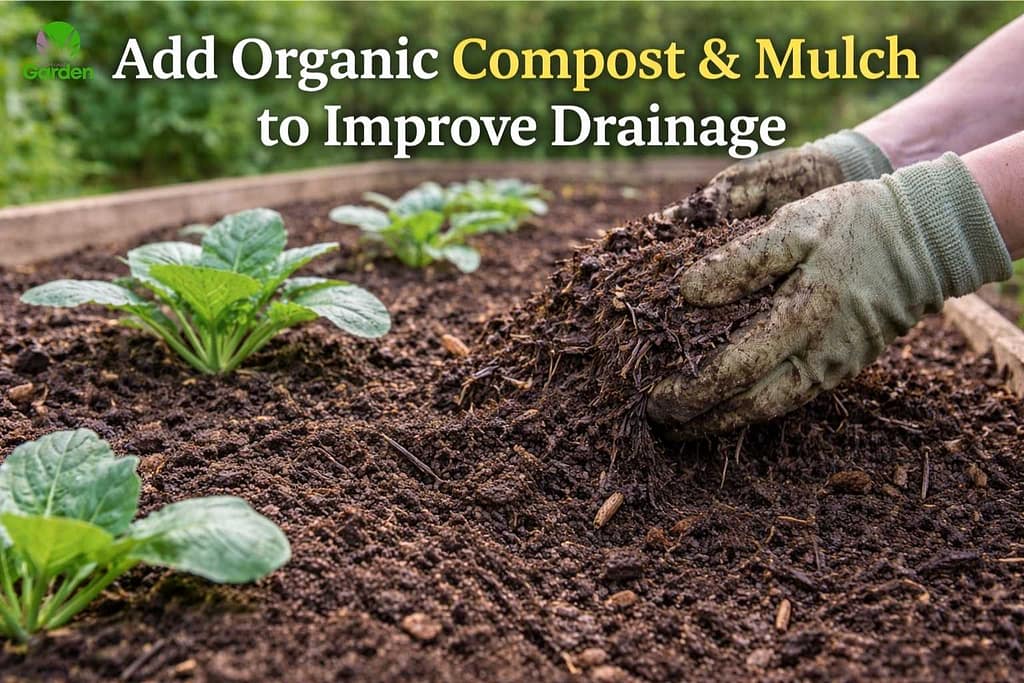 Adding organic compost and mulch to UK garden soil to improve structure and drainage