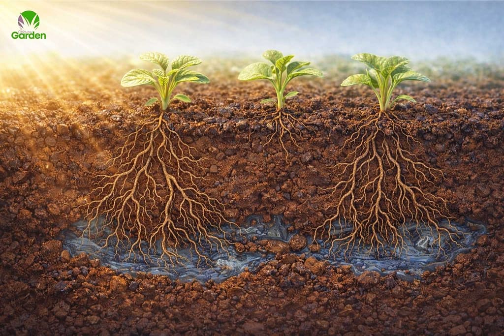 Warm garden soil with deep healthy roots showing ideal conditions for planting vegetables at the right time.