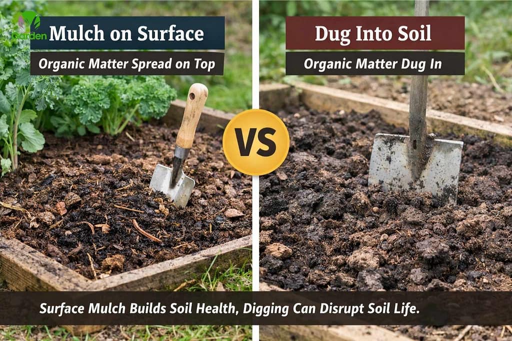Organic matter added as surface mulch compared with compost dug into garden soil in a UK garden